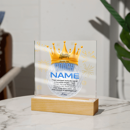Personalized "Coach Retirement" Custom Acrylic Plaque with LED Base