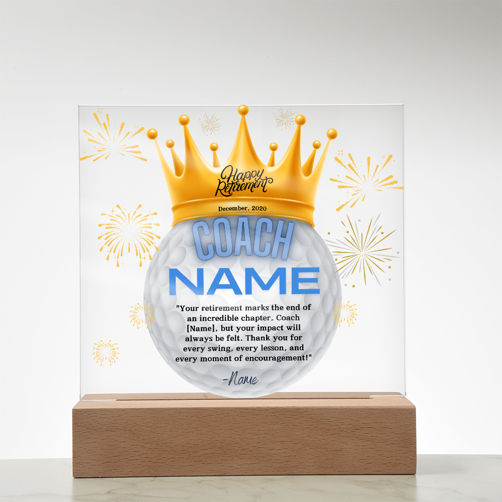 Personalized "Coach Retirement" Custom Acrylic Plaque with LED Base