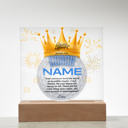 Personalized "Coach Retirement" Custom Acrylic Plaque with LED Base