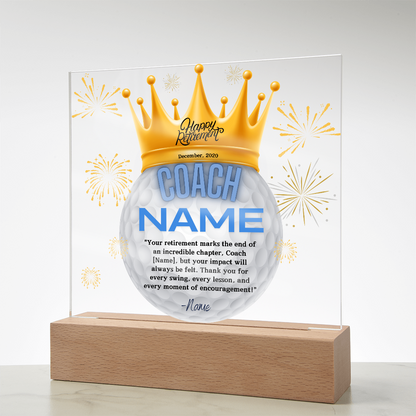 Personalized "Coach Retirement" Custom Acrylic Plaque with LED Base