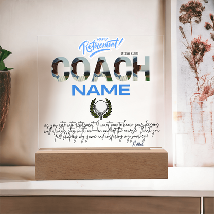 Personalized "Coach Retirement" Custom Acrylic Plaque with LED Base