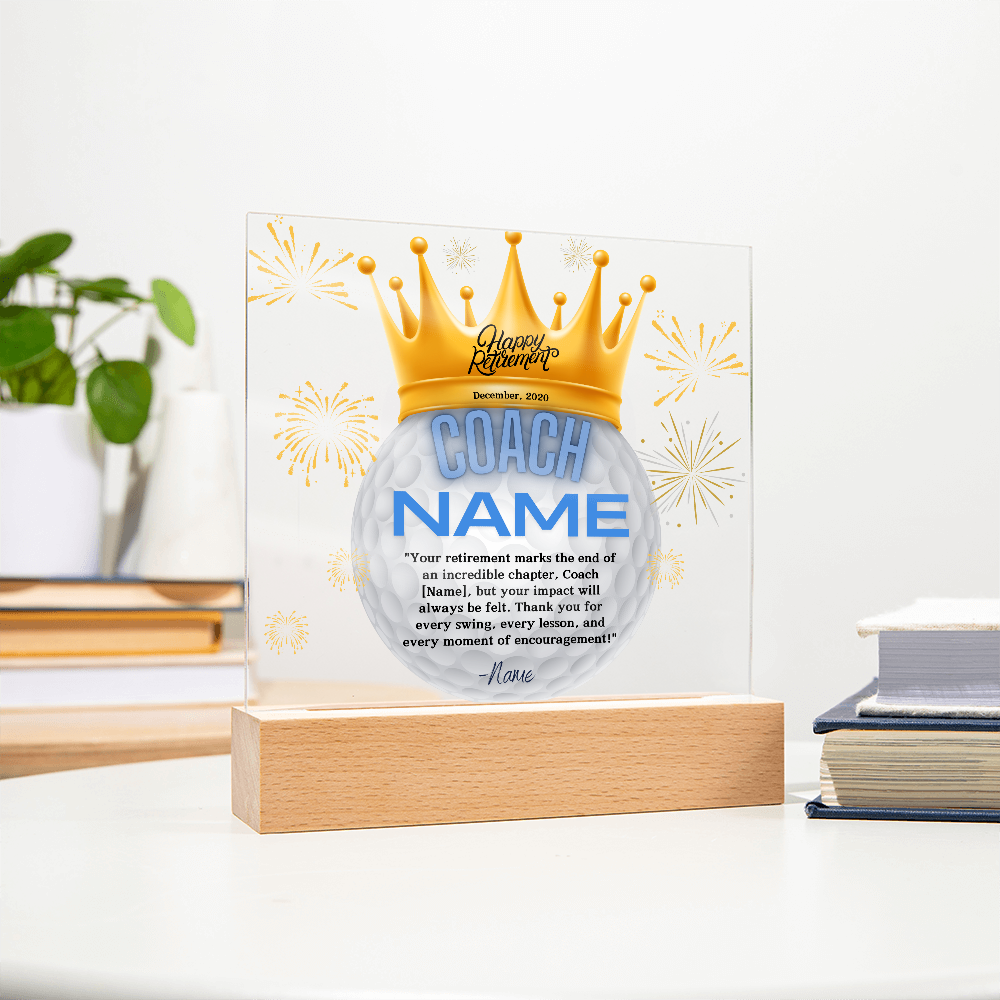 Personalized "Coach Retirement" Custom Acrylic Plaque with LED Base