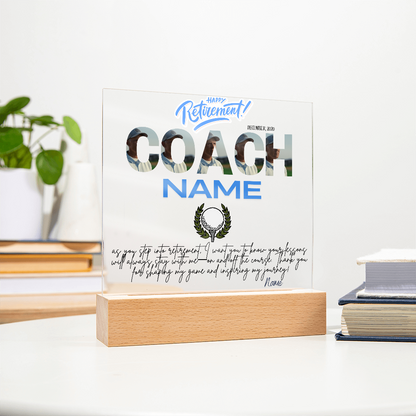 Personalized "Coach Retirement" Custom Acrylic Plaque with LED Base