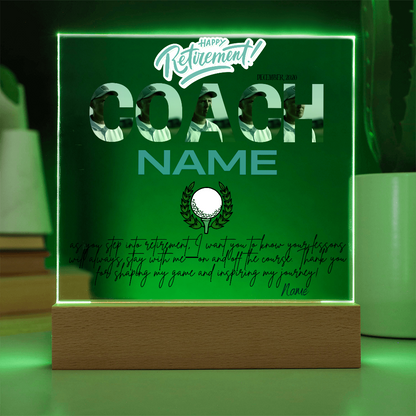 Personalized "Coach Retirement" Custom Acrylic Plaque with LED Base