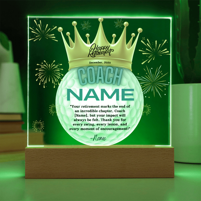 Personalized "Coach Retirement" Custom Acrylic Plaque with LED Base