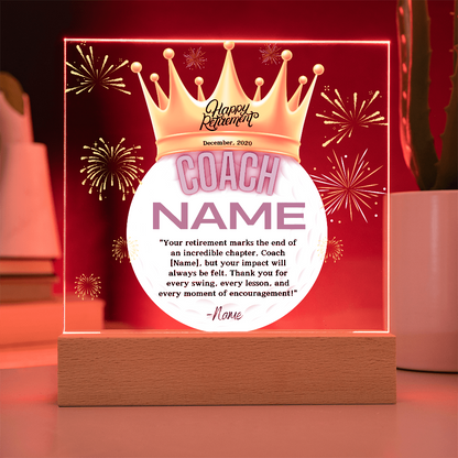 Personalized "Coach Retirement" Custom Acrylic Plaque with LED Base