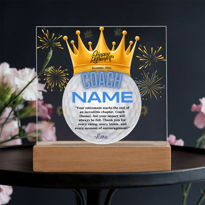 Personalized "Coach Retirement" Custom Acrylic Plaque with LED Base