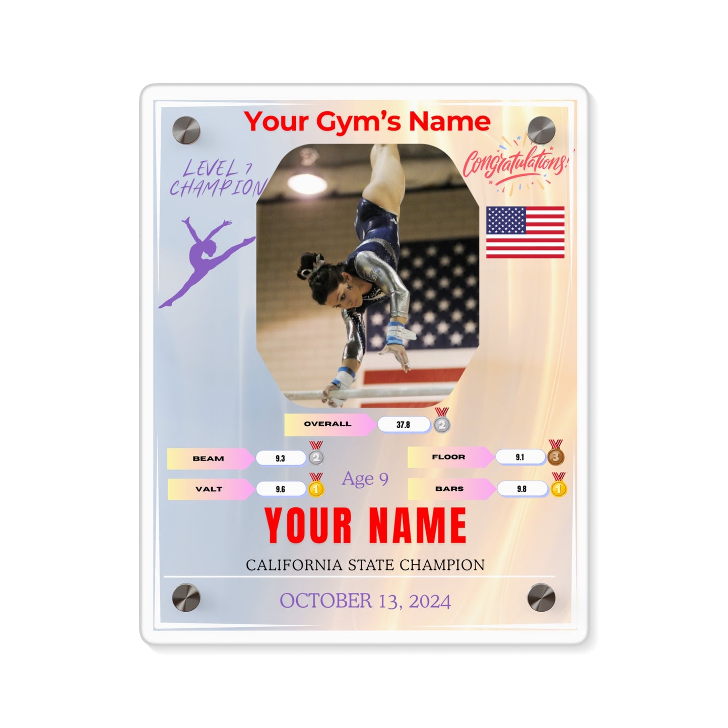 Personalized Acrylic Wall Art Panel for Gymnastics Champions