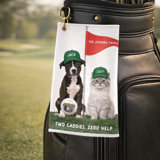 Personalized Golf Towel — Dog & Cat Golfer Design